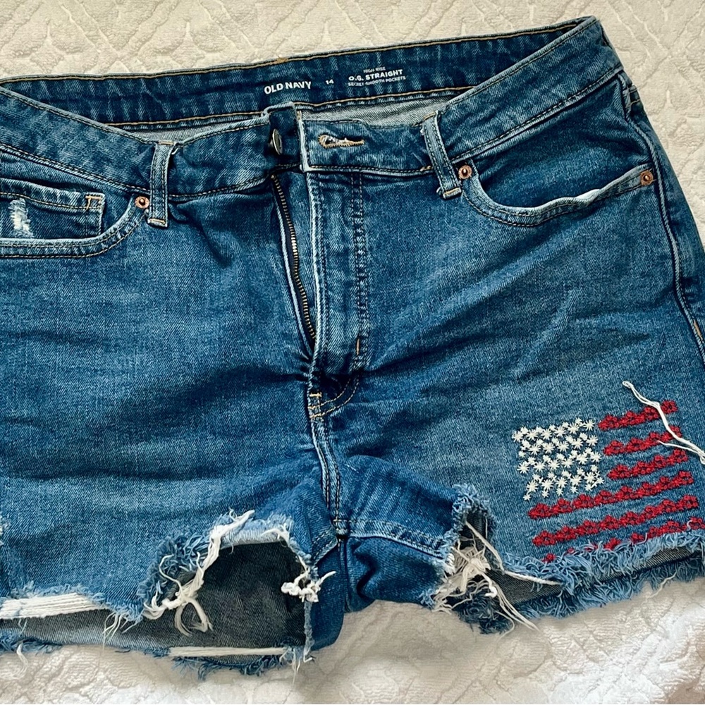 Old Navy Blue Denim Shorts with Flag Detail